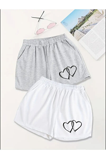 coolart Σετ 2 τεμαχίων: Γκρι και λευκό χτενισμένο βαμβακερό κοντό σορτς με στ...