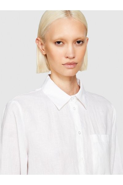 Sisley Cămașă cu mânecă lungă, 100% in, cu nasturi, cu buzunar la piept Cămașă albă pentru femei - 324p5bmllq06s