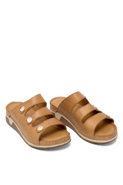 Ayakkabı Fuarı Elit Rhmm-15 Women's Genuine Leather Orthopedic Flat Slippers Tan