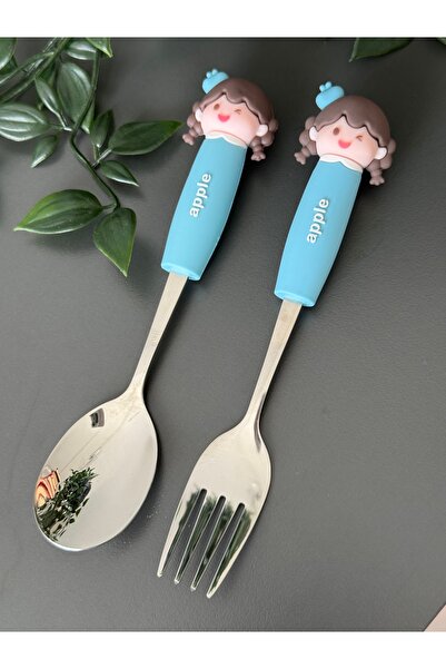 Fatma'nın Düşler Atölyesi 2li çocuk silikon saplı paslanmaz çelik çatal kaşık seti tatlı çatal kaşık takımı