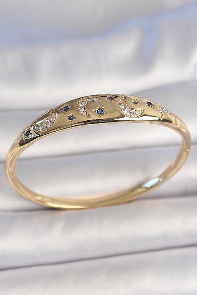 Skygo Women's Handcuffs - Gold Color Zircon Stone Crescent and Blue Stone Star Detail, Tj-Bb6920