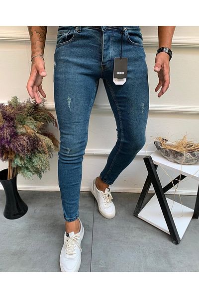 moda biz Ανδρικό πράσινο ελαστικό βαμβακερό τζιν λέιζερ με λεπτή εφαρμογή στενό τζιν παντελόνι Lycra