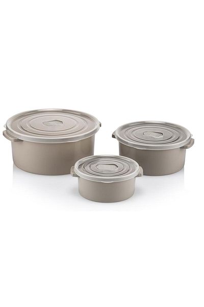 Omnipazar Sy-2900 Round Plastic Microwave Storage Container Set of 3 Cream