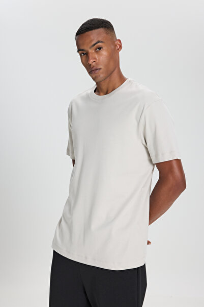 ALTINYILDIZ CLASSICS Men's Stone 100% Cotton Modern Fit Regular Cut Crew Neck T-Shirt