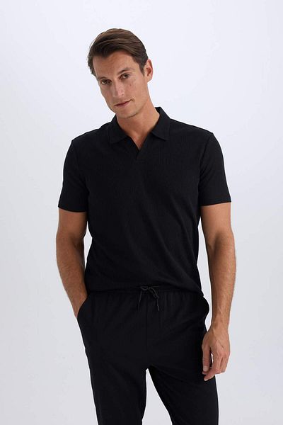 DeFacto Slim Fit Slim Fit κοντομάνικο μαύρο μπλουζάκι πόλο W9274az25sm