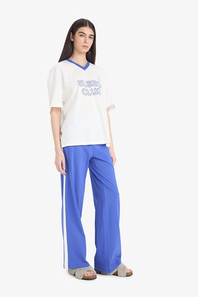 DeFacto Short Sleeve Pajama Set - Stretchy Waisted Long Pajama Bottoms - Fall in Love E0260Ax25Sp