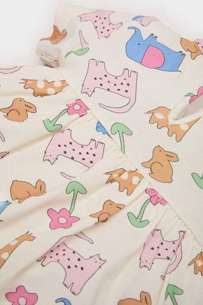 DeFacto Baby Girl 2 Piece Set Animal Patterned Ribbed Camisole Short Sleeve Dress Panties E8176A525Sm