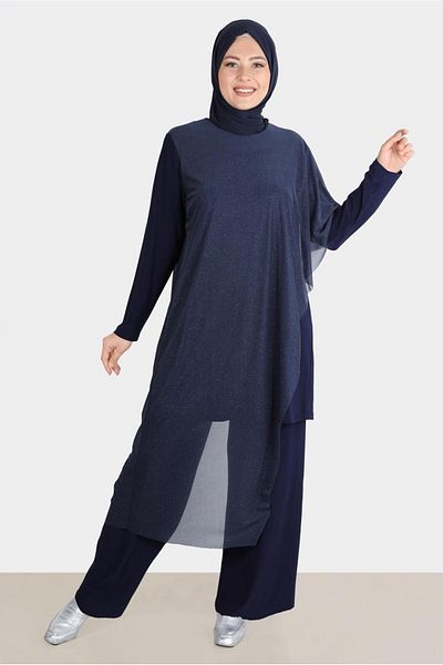 Alvina Set rochie și pantaloni de seară din tul cu sclipici - 50239