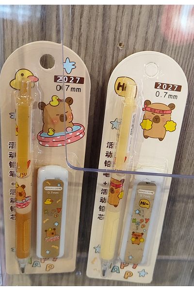 ada çanta kırtasiye Capybara Figured 0.7 Lead Pencil and Pen Nib 2 Packs (Light Coffee)