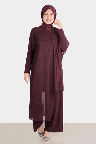 Alvina Set rochie și pantaloni de seară din tul cu sclipici - 50239