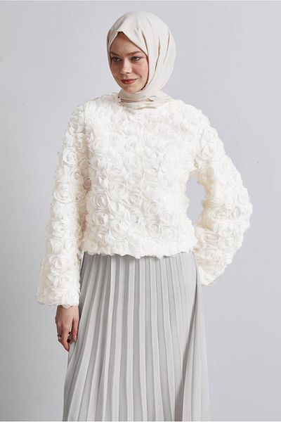 TRENDTESETTÜR White Women's Blouse - Rose Detailed t 3916