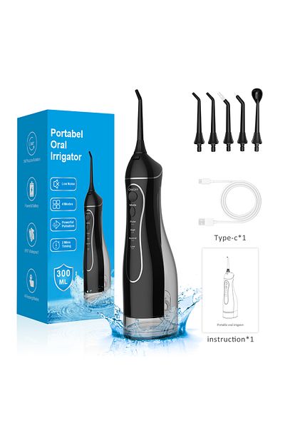 h2ofloss Water Flosser Pick for Teeth, 300ML Portable Oral Irrigator Upgraded Tank Removable-BK