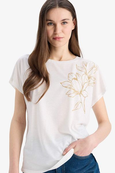 DeFacto Crew Neck Printed Short Sleeve T-Shirt E9892Ax25Sm
