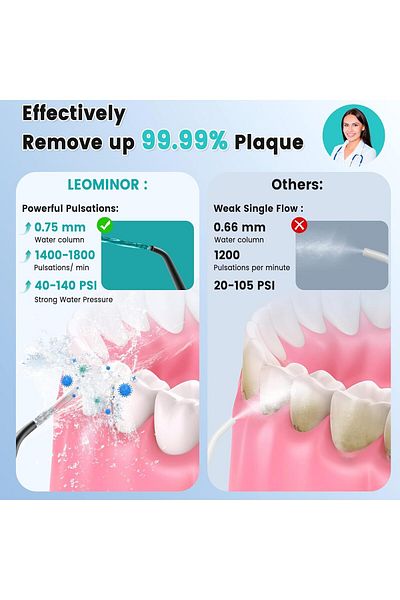 h2ofloss Water Flosser Pick for Teeth, 300ML Portable Oral Irrigator Upgraded Tank Removable-WT