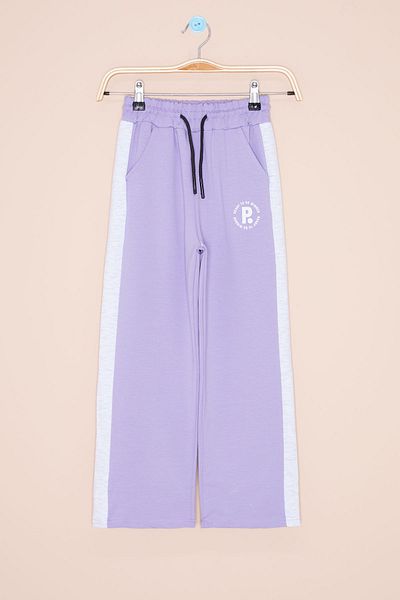 Cansın Mini Lilac Garnished Wide Leg Girl's Elastic Waist Sweatpants 20633