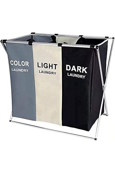 Fancy سلة غسيل سعة 135 لترًا، صندوق فرز بثلاثة أقسام، حقيبة تنظيم قابلة للطي ...