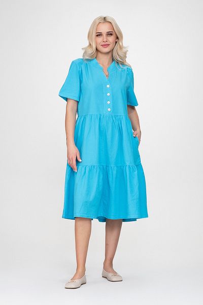 Bold & Young Rochie de damă, cu mânecă scurtă, cu jumătate de plăcuță, cu nasturi, din bumbac