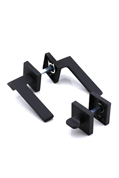 Badem10 (1 TAKIM) Kilitlenebilir Güneş Wc - Banyo Siyah Kapı Kolu Kare Rozetli Sağa Sola Uygun Kapı Kolları