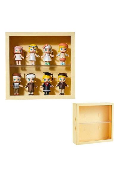 COOYA 2 Tier Transparent Display Box,with Side Opening Door,for Bedroom,Study,Living Room,24x8x24cmYellow