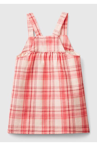 United Colors of Benetton Girl's Pink Mix Buttoned Front Pocket Detailed Checkered Salopet