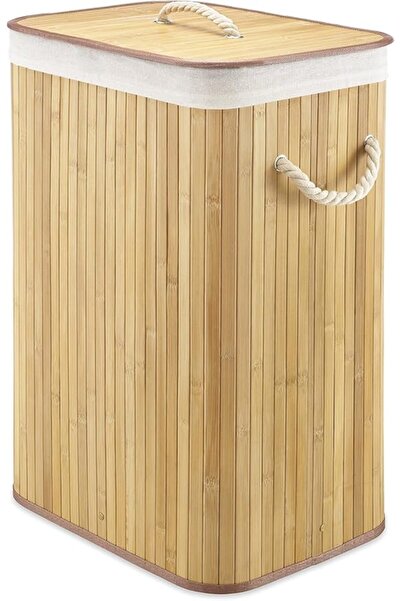 TRASSLE Bamboo Laundry Hamper with Rope Handles, Rectangle Wooden Laundry Bas...