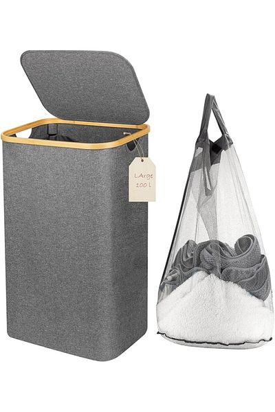 COOYA Foldable Laundry Basket with Lid and Removable Inner Bags, 100L Large Laundry Hamper with Handle