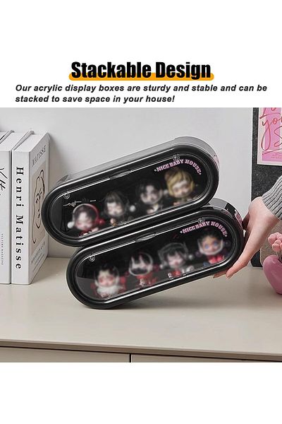 COOYA 2 Pcs of Acrylic Display Box,with Magnetic Door,Stackable,Dustproof 30x11.5x9cm for Home,OfficeBlack