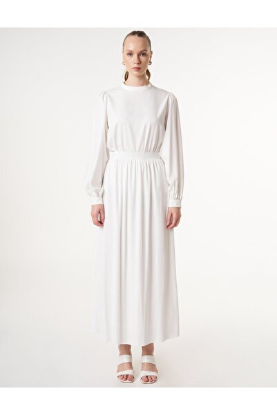 Kayra Crush Efektli Yüksek Bel Etek Optik Beyaz