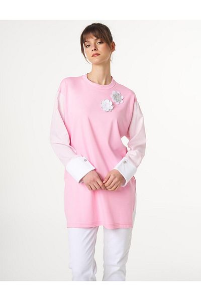 Kayra Floral Appliqued Combed Cotton Tunic Candy Pink