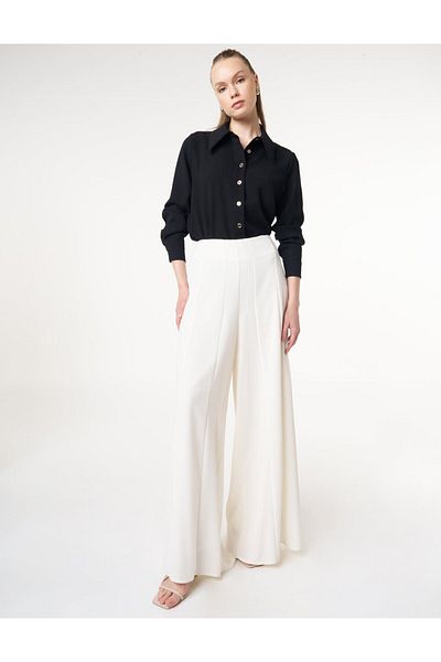 Kayra Pensli Wide Leg Trousers Ecru