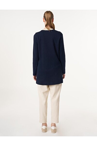 KYR Λεπτομερές χτενισμένο βαμβακερό τουνίκ με λουλούδια σκούρο μπλε ναυτικό