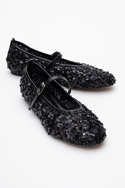 LuviShoes Γυναικεία παπούτσια μπαλαρίνας LUSH Black Sequin Single Strap