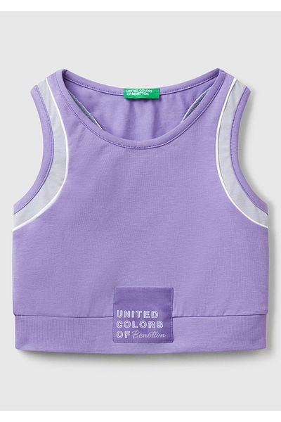 United Colors of Benetton Girl's Purple Stretch Fabric Contrast Logo Label Sports Bra