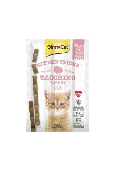 Gimcat أعواد جيم كات للقطط الصغيرة مع مكافآت الديك الرومي والكالسيوم - ٣ غرام - عبوة من ٣ قطع