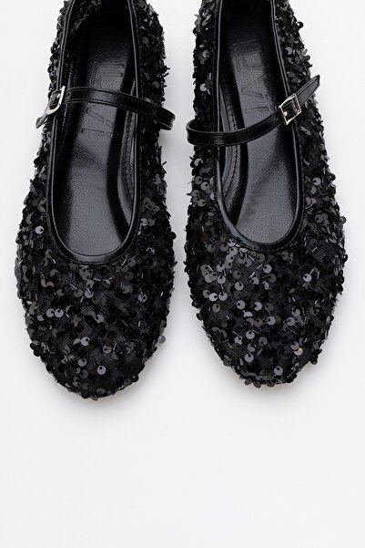 LuviShoes Γυναικεία παπούτσια μπαλαρίνας LUSH Black Sequin Single Strap