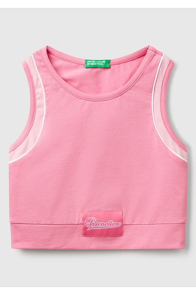 United Colors of Benetton Girl's Pink Stretch Fabric Contrast Logo Label Sports Bra