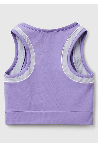 United Colors of Benetton Girl's Purple Stretch Fabric Contrast Logo Label Sports Bra