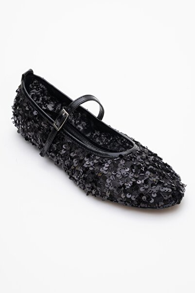 LuviShoes Γυναικεία παπούτσια μπαλαρίνας LUSH Black Sequin Single Strap