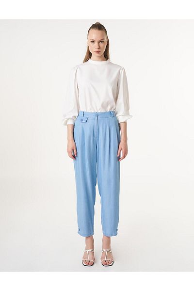 Kayra Pantaloni cu nasturi cu efect denim albastru