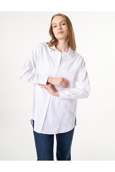 Kayra Poplin Tunik - Floral Taswiri and Against Optical White