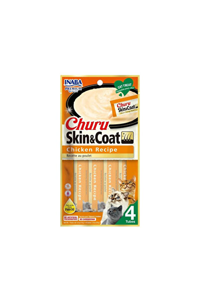 Inaba مكافآت القطط القابلة لللعق من إينابا بجلد وفراء الدجاج - 14 جرام × 4 قطع