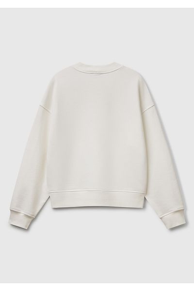 United Colors of Benetton Women's White Cotton Blend Logo Printed Crew Neck Sweatshirt