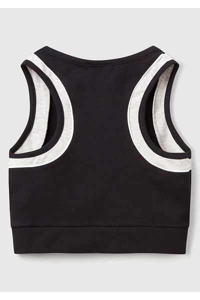 United Colors of Benetton Girl's Black Stretch Fabric Contrast Logo Label Sports Bra