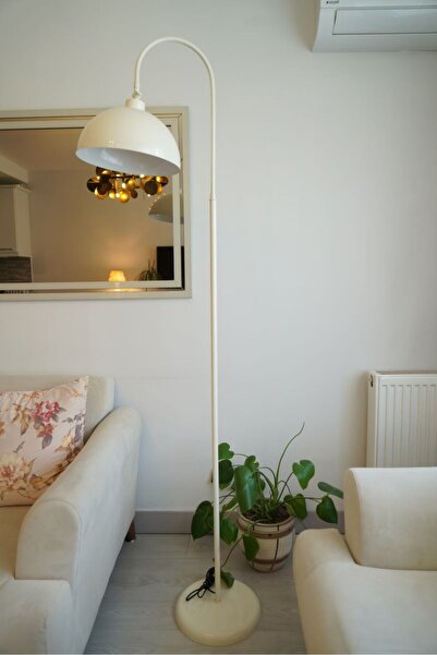 retro home design Krem Renkli İçi Beyaz Oynar Başlıklı Dekoratif Mantar Lambader Salon Yatak Odası