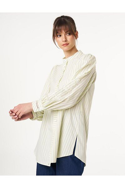 Kayra Detailed Tunic - Stripe and Embroidery Detailed Lime