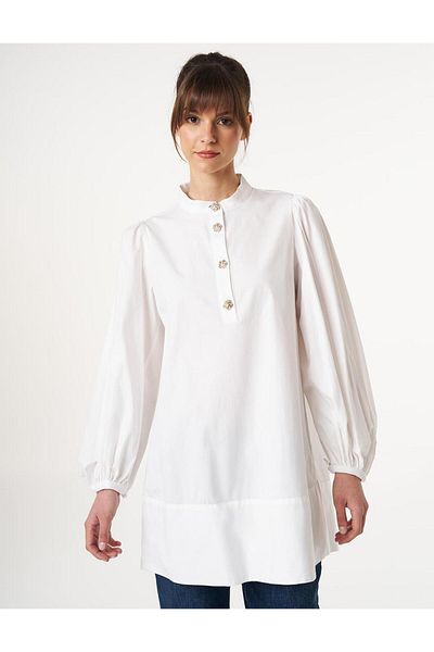 Kayra Shiny Buttoned Tunic - Ecru Color