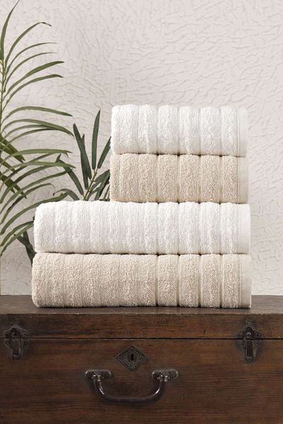 ENESSA 4-Piece Wave Series Bath Towel Set 70*140 and 50*90 Bath Towels