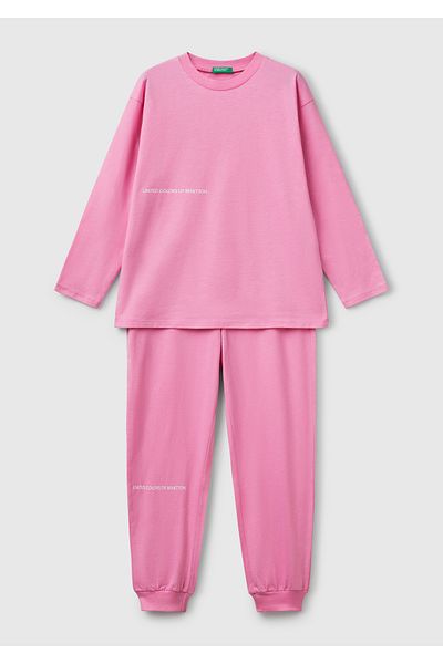 United Colors of Benetton Tricou cu dungi roz pentru băiat - Set Jogger