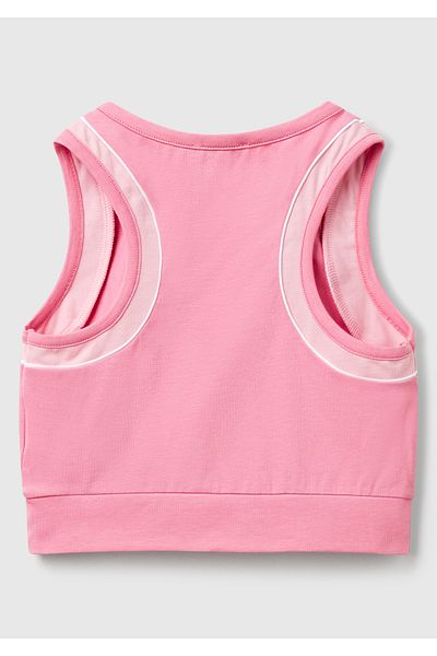 United Colors of Benetton Girl's Pink Stretch Fabric Contrast Logo Label Sports Bra