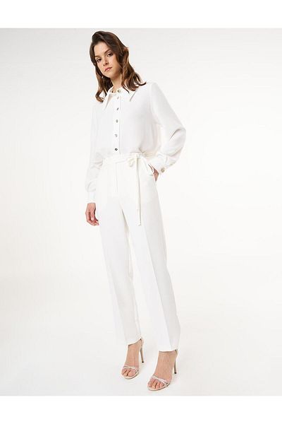 KYR Ütü İzli High Waist Belt Ecru Trousers